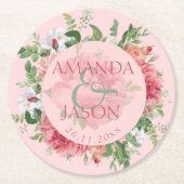 Blush Pink White  Floral schattige bruiloft Ronde Kartonnen Onderzetter (Voorkant)