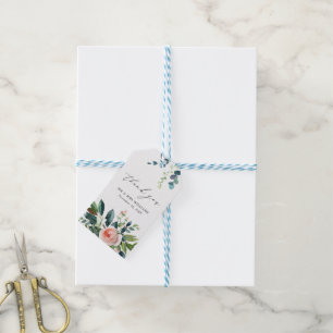Blush Pink & White Floral Script Bedankt voor je h Cadeaulabel