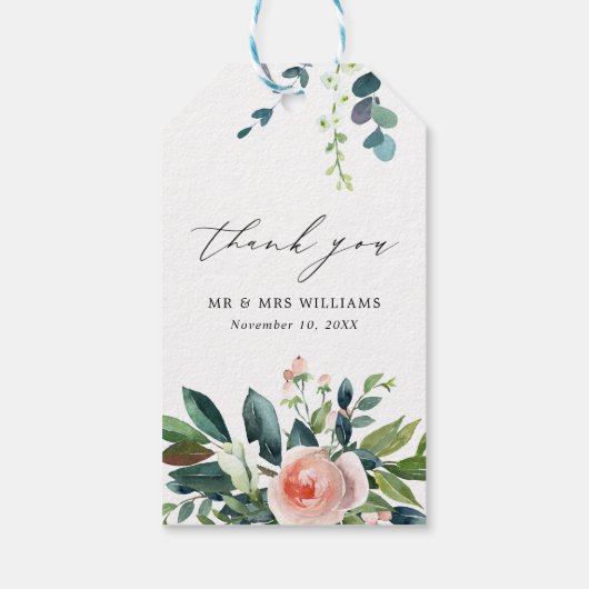 Blush Pink & White Floral Script Bedankt voor je h Cadeaulabel (Achterkant)