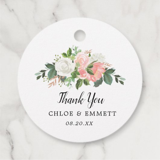 Blush Pink White Floral Weddenschap Bedankt Bedankjes Labels (Achterkant)