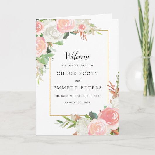 Blush Pink White Floral Wedding Booklet Programma (Voorkant)