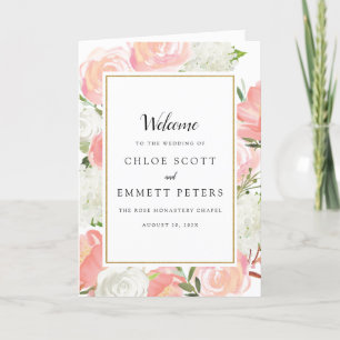 Blush Pink White Floral Wedding Booklet Programme Programma