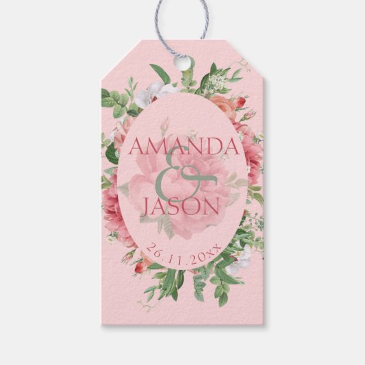  Blush Pink White Floral Wedding Gift Labels Cadeaulabel (Voorkant)