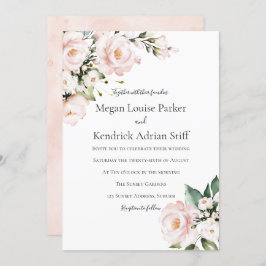 Blush Pink & White Floral Wedding Kaart
