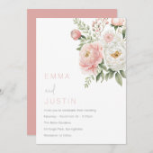 Blush Pink & White Floral Wedding Kaart (Voorkant / Achterkant)
