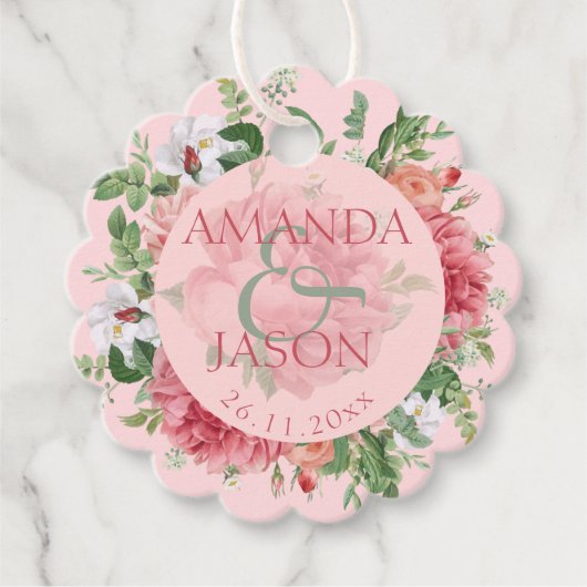 Blush Pink White Florence schattige Huwelijkscade Bedankjes Labels (Voorkant)