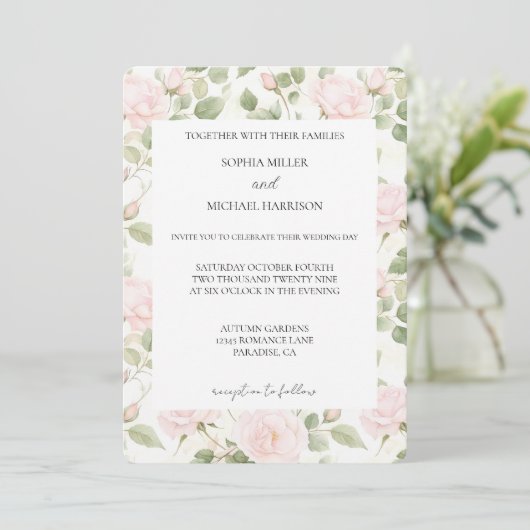 Blush Pink White Flowers Wedding Kaart (Staand voorkant)