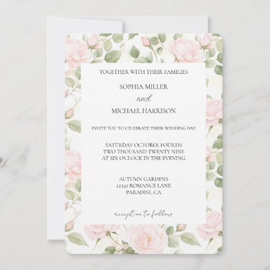 Blush Pink White Flowers Wedding Kaart (Voorkant)