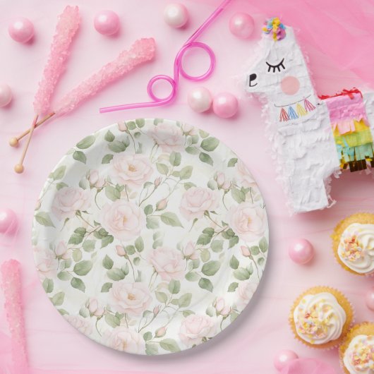 Blush Pink White Flowers Wedding Papieren Bordje (Feest)