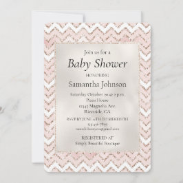 Blush Pink White Glam Glitter Zig Zag Baby shower Kaart