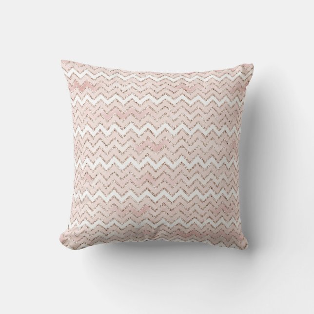 Blush Pink White Glam Glitter Zig Zag      Kussen (Voorkant)