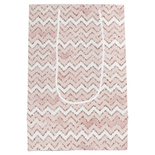 Blush Pink White Glam Glitter Zig Zag Medium Cadeauzakje (Achterkant)