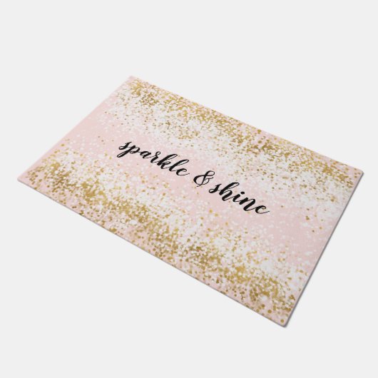 Blush Pink White Gold Confetti Sparkle Deurmat (Schuin)