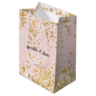 Blush Pink White Gold Confetti Sparkle Medium Cadeauzakje