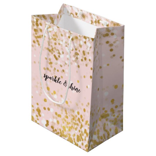 Blush Pink White Gold Confetti Sparkle Medium Cadeauzakje (Voorkant Gekanteld)