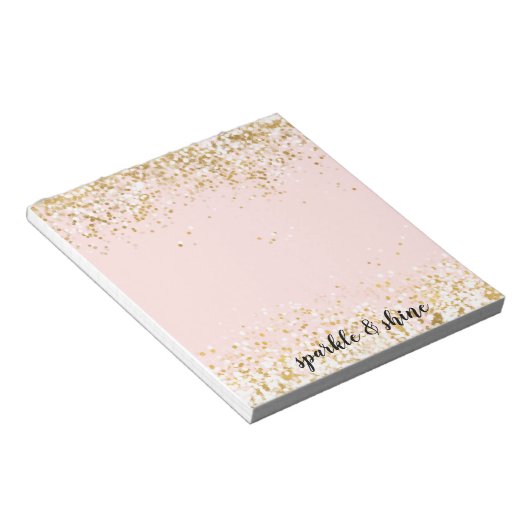 Blush Pink White Gold Confetti Sparkle Notitieblok (Schuin)