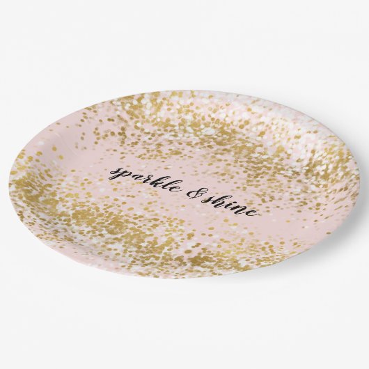 Blush Pink White Gold Confetti Sparkle Papieren Bordje (Gekanteld)