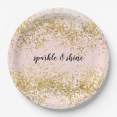 Blush Pink White Gold Confetti Sparkle Papieren Bordje (Voorkant)
