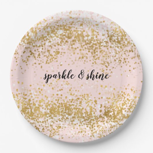 Blush Pink White Gold Confetti Sparkle Papieren Bordje (Voorkant)
