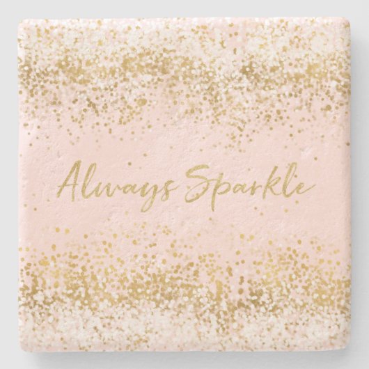 Blush Pink White Gold Confetti Sparkle Stenen Onderzetter (Voorkant)
