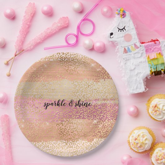 Blush Pink White Gold Glam Leopard Print Papieren Bordje (Feest)