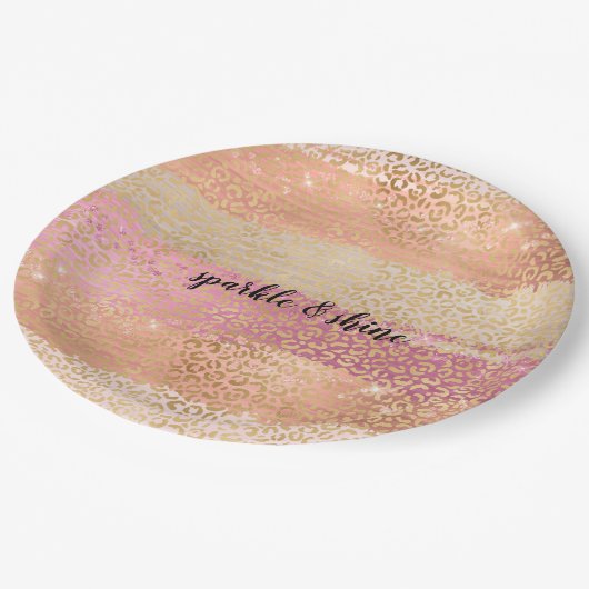 Blush Pink White Gold Glam Leopard Print Papieren Bordje (Gekanteld)