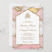 Blush Pink White Gold Marble Arch Muslim Weduwscha Kaart (Voorkant)