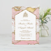 Blush Pink White Gold Marble Arch Muslim Weduwscha Kaart (Staand voorkant)