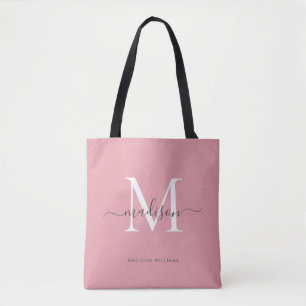 Blush Pink White Grey Monogram Script Naam Initiaa Tote Bag