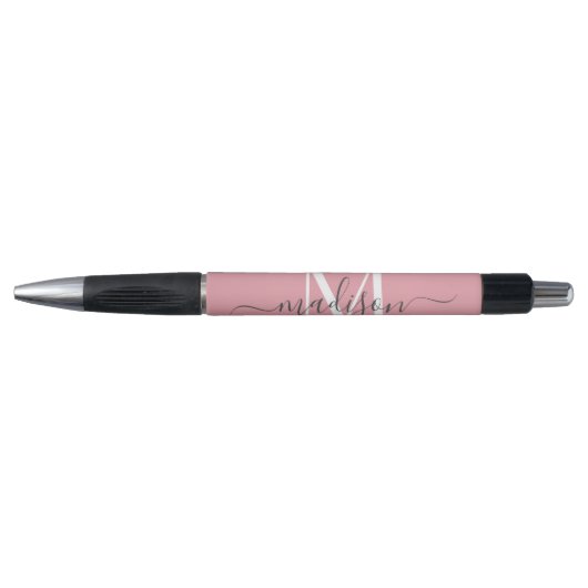 Blush Pink White Grey Monogram Script Naam Stijlvo Pen (Voorkant)