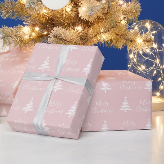 Blush Pink White-kerstboom voor fijne kerst Cadeaupapier (Feestdagen)