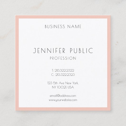 Blush Pink White Modern Elegant Professional Vierkante Visitekaartje (Achterkant)