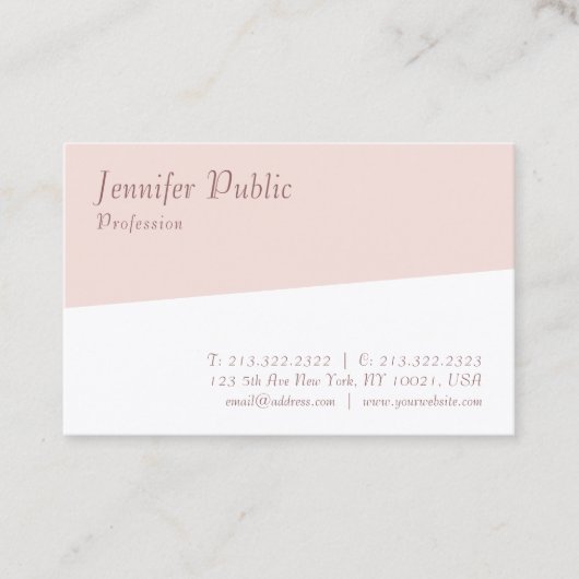 Blush Pink White Modern Elegant Simple Sjabloon Visitekaartje (Voorkant)