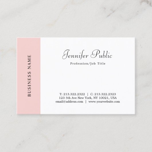 Blush Pink White Modern Minimalist Sjabloon script Visitekaartje (Voorkant)