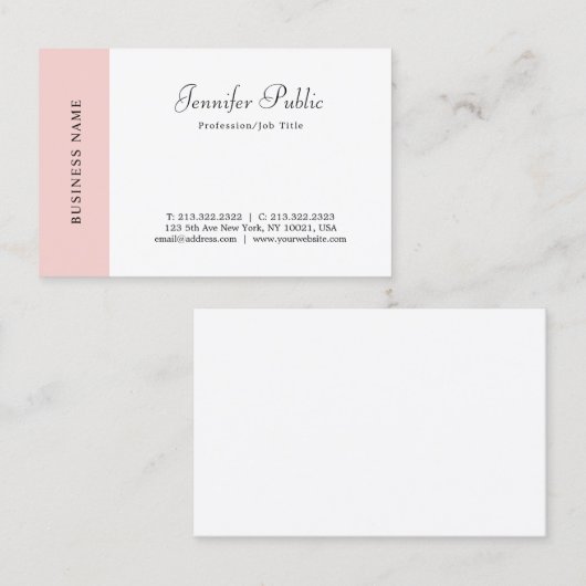 Blush Pink White Modern Minimalist Sjabloon script Visitekaartje (Voorkant / Achterkant)