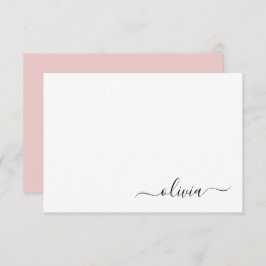 Blush Pink White Modern Script Girly Monogram Name Bedankkaart