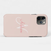 Blush Pink White Monogram Gepersonaliseerd Elegant Case-Mate iPhone Case (Achterkant (horizontaal))