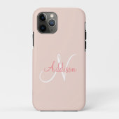 Blush Pink White Monogram Gepersonaliseerd Elegant Case-Mate iPhone Case (Achterkant)