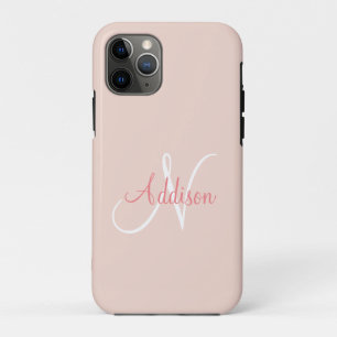 Blush Pink White Monogram Gepersonaliseerd Elegant Case-Mate iPhone Case