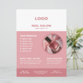 Blush Pink White Nail Salon Flyer Prijslijst Kaart (Staand voorkant)
