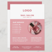 Blush Pink White Nail Salon Flyer Prijslijst Kaart (Voorkant / Achterkant)