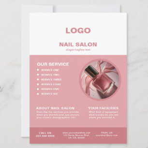 Blush Pink White Nail Salon Flyer Prijslijst Kaart