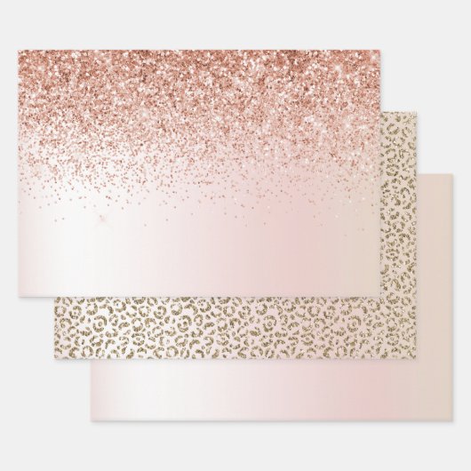 Blush Pink White Ombre Roos Glitter      Inpakpapier Vel (Set)