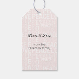 Blush Pink White Peace Love Christmas Cadeaulabel