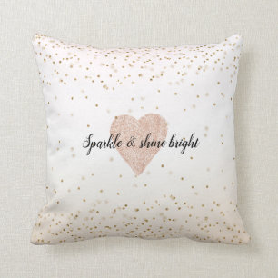 Blush Pink White Peach ombre Gold Confetti Heart Kussen