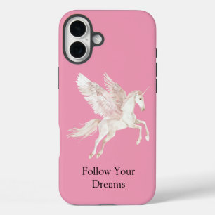 Blush Pink White Pegasus Horse iPhone 16 Plus Hoesje