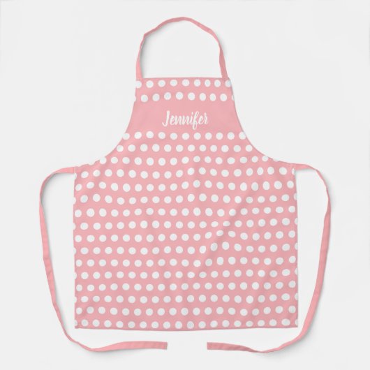 Blush Pink White Polka Dot Pattern gepersonaliseer Schort (Voorkant)