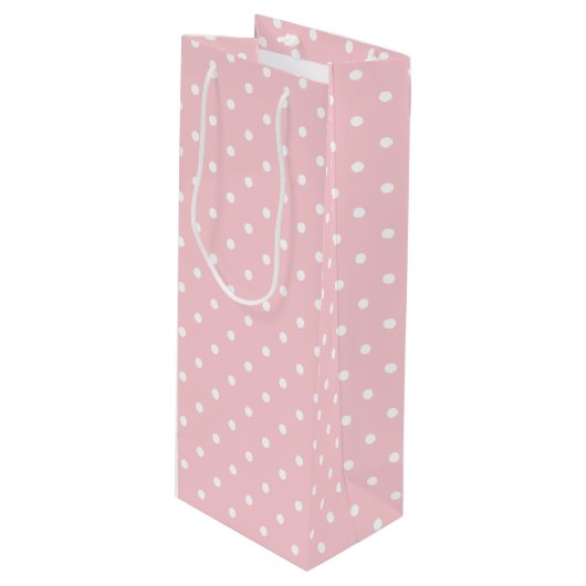 Blush Pink White Polka Dots for her legant Trendy Wijn Cadeautas (Voorkant Gekanteld)