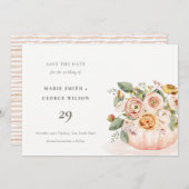 Blush Pink White Pumpkin Floral Save the Date Kaar Bedankkaart (Voorkant / Achterkant)