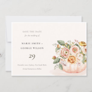 Blush Pink White Pumpkin Floral Save the Date Kaar Bedankkaart